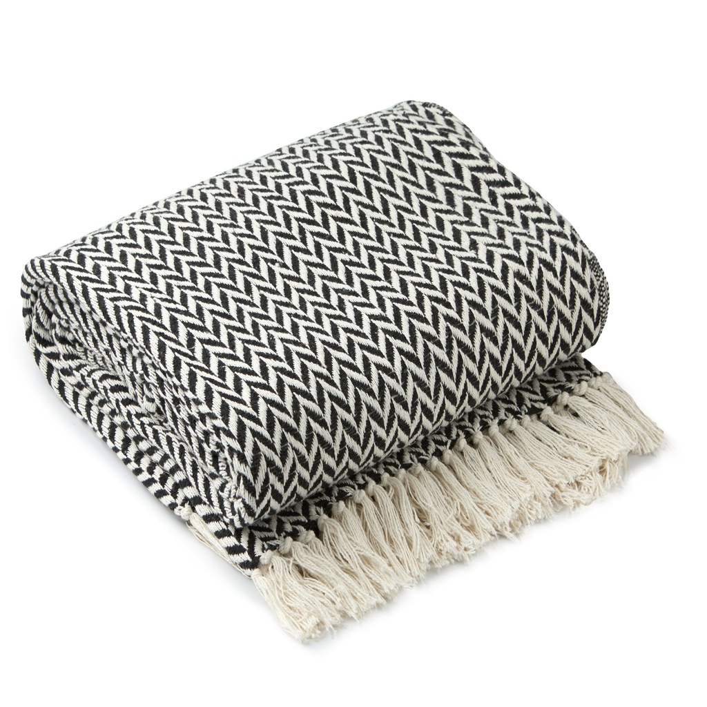 [CHE5060BLK] Chevron - Recycled Cotton Throw in Black (50x60" (127x152cm))