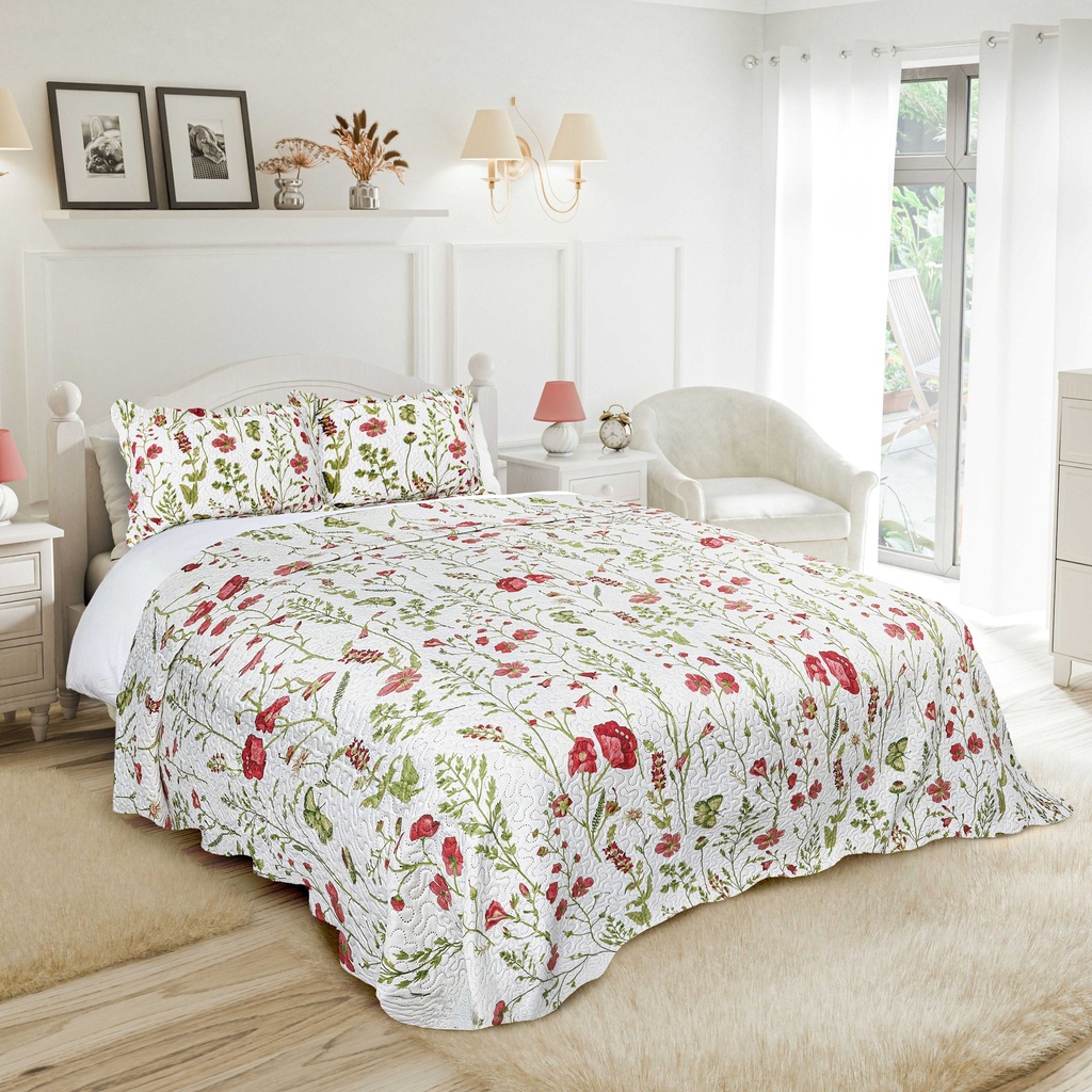 Poppies- Quilted Patchwork Bedspread Set