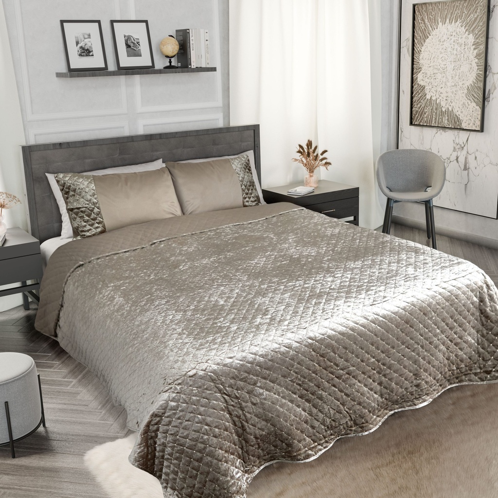 Elysium Collection - Quilted Sequin Velvet Bedspread Set in Mink