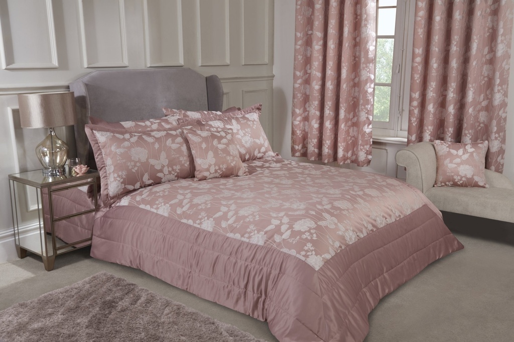 Meadows Collection - Embellished Jacquard Quilted Bedspread Set in Blush Pink