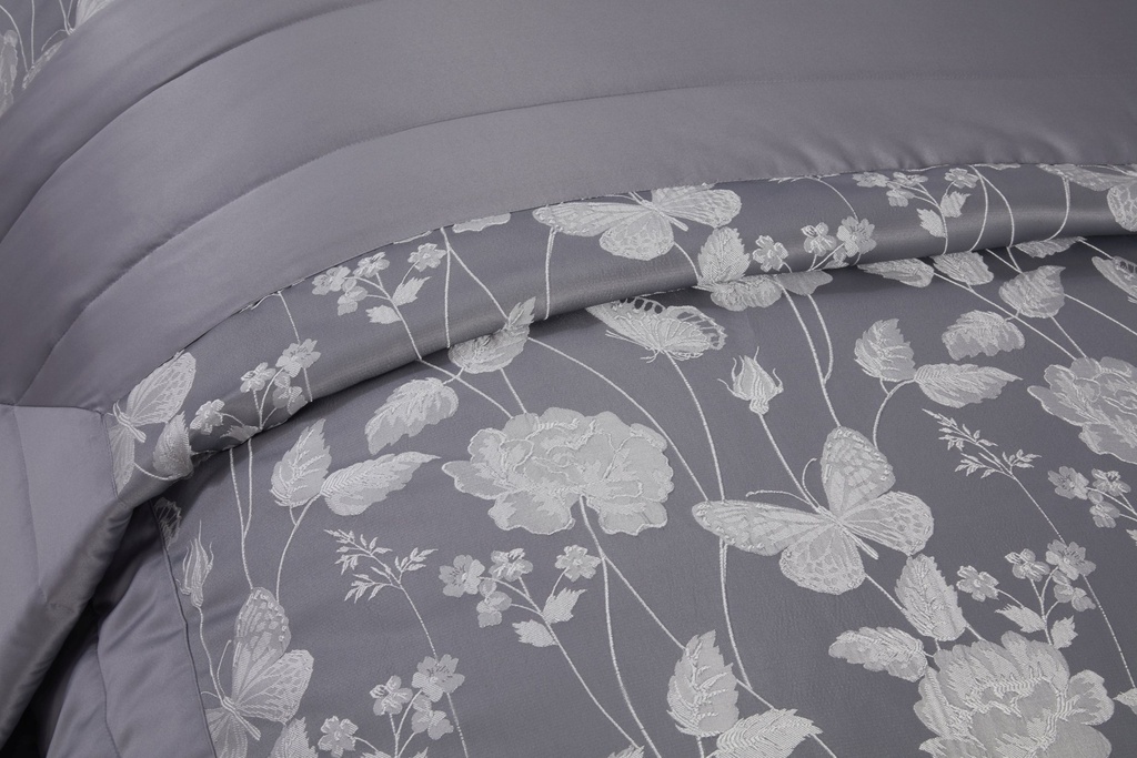 Meadows Collection - Embellished Jacquard Quilted Bedspread Set in Silver