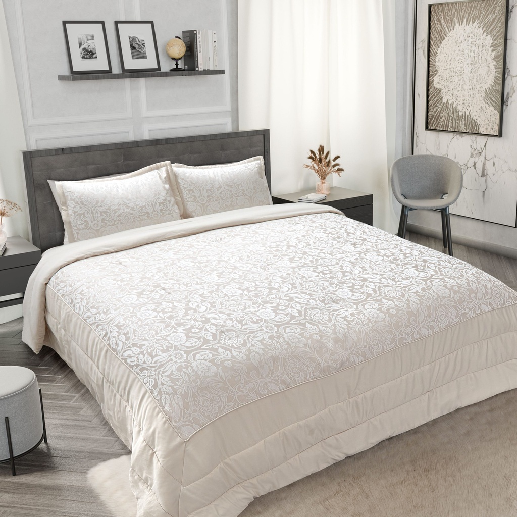 Harrow - Embellished Jacquard Quilted Bedspread Set in Cream