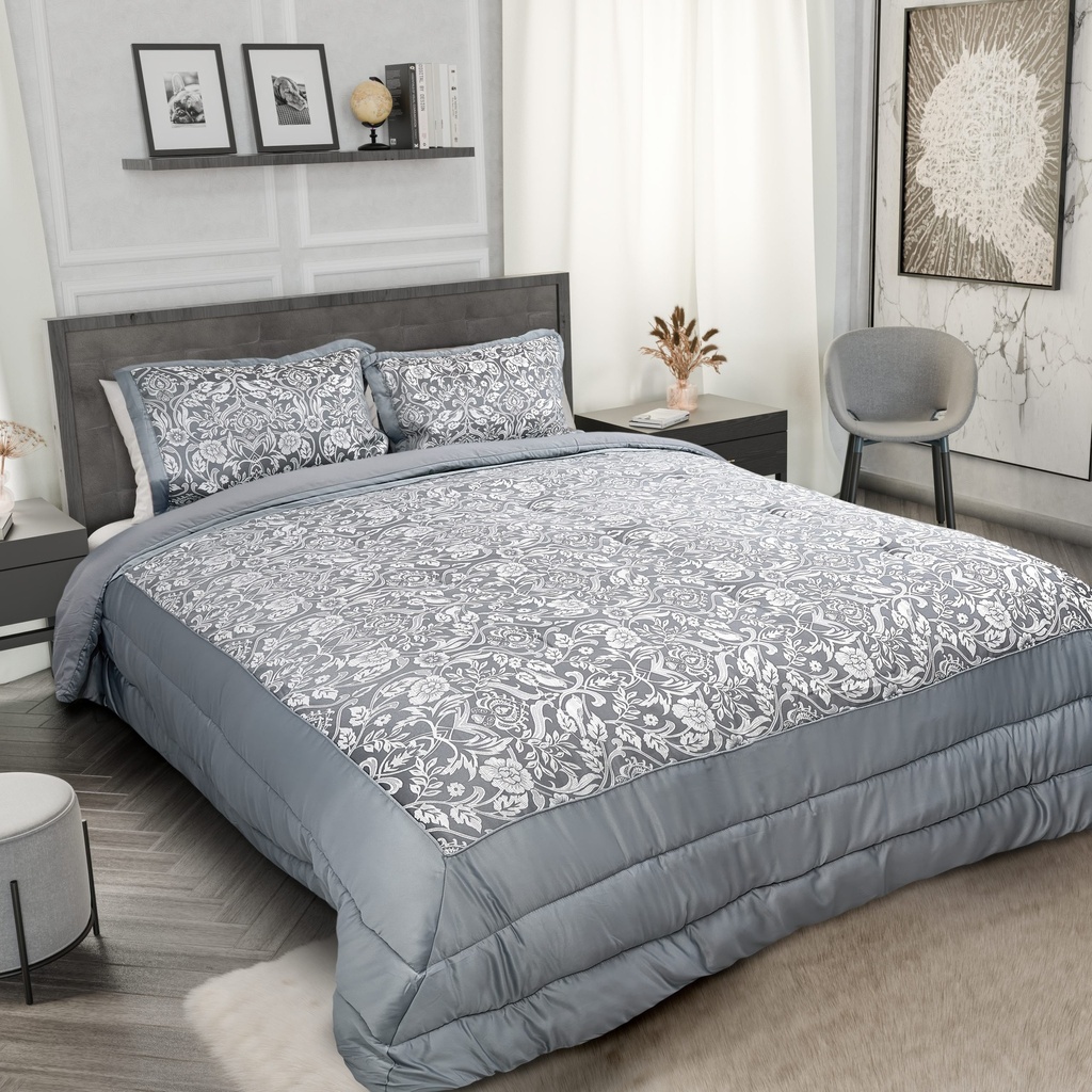 Harrow - Embellished Jacquard Quilted Bedspread Set in Silver