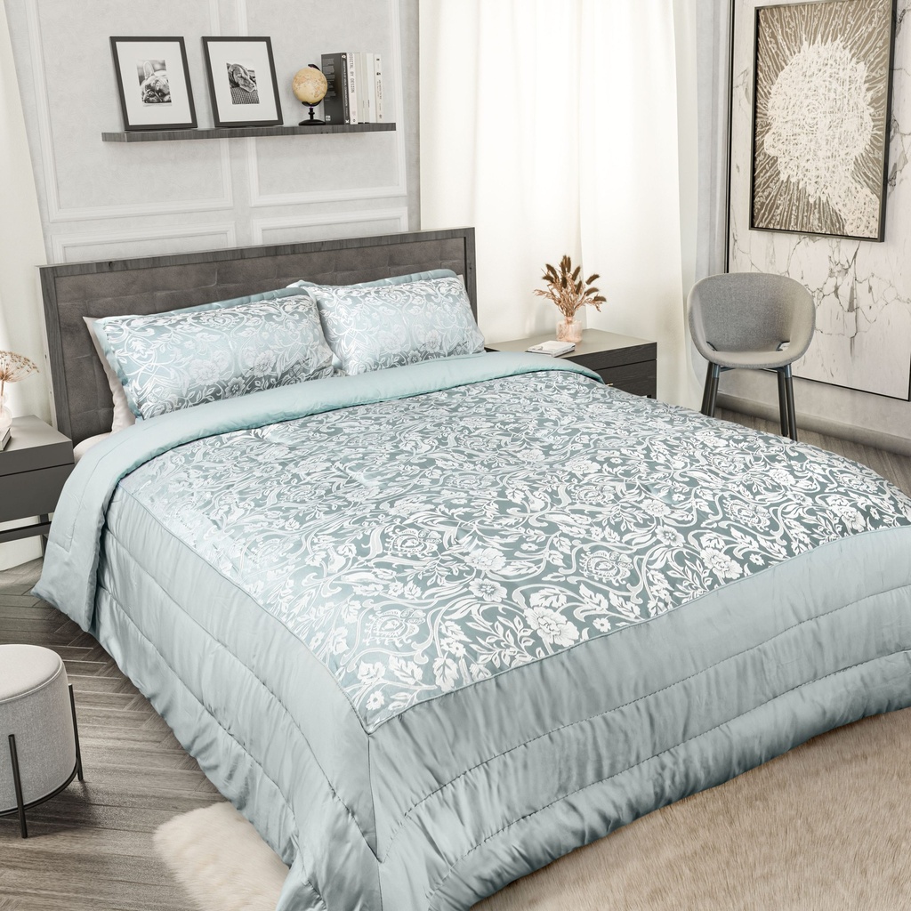 Harrow - Embellished Jacquard Quilted Bedspread Set in Duck Egg