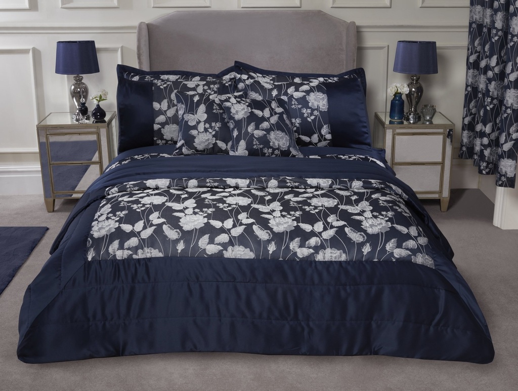 Meadows Collection - Embellished Jacquard Quilted Bedspread Set in Navy