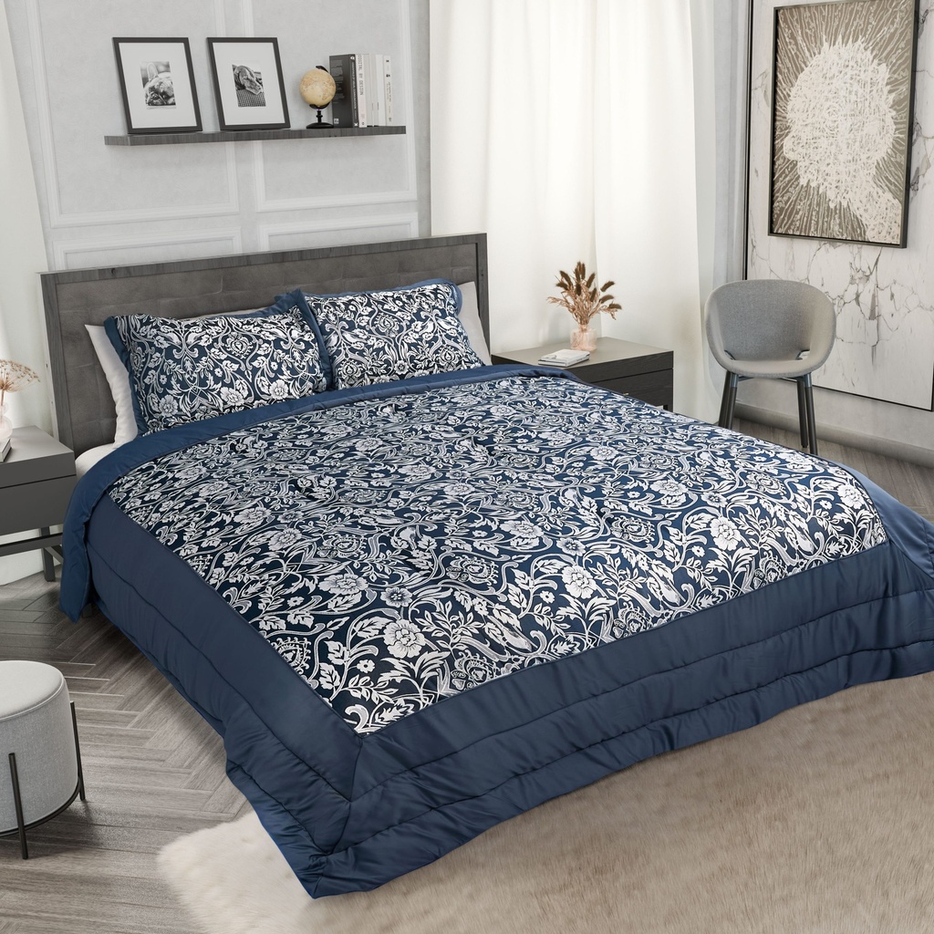 Harrow - Embellished Jacquard Quilted Bedspread Set in Navy
