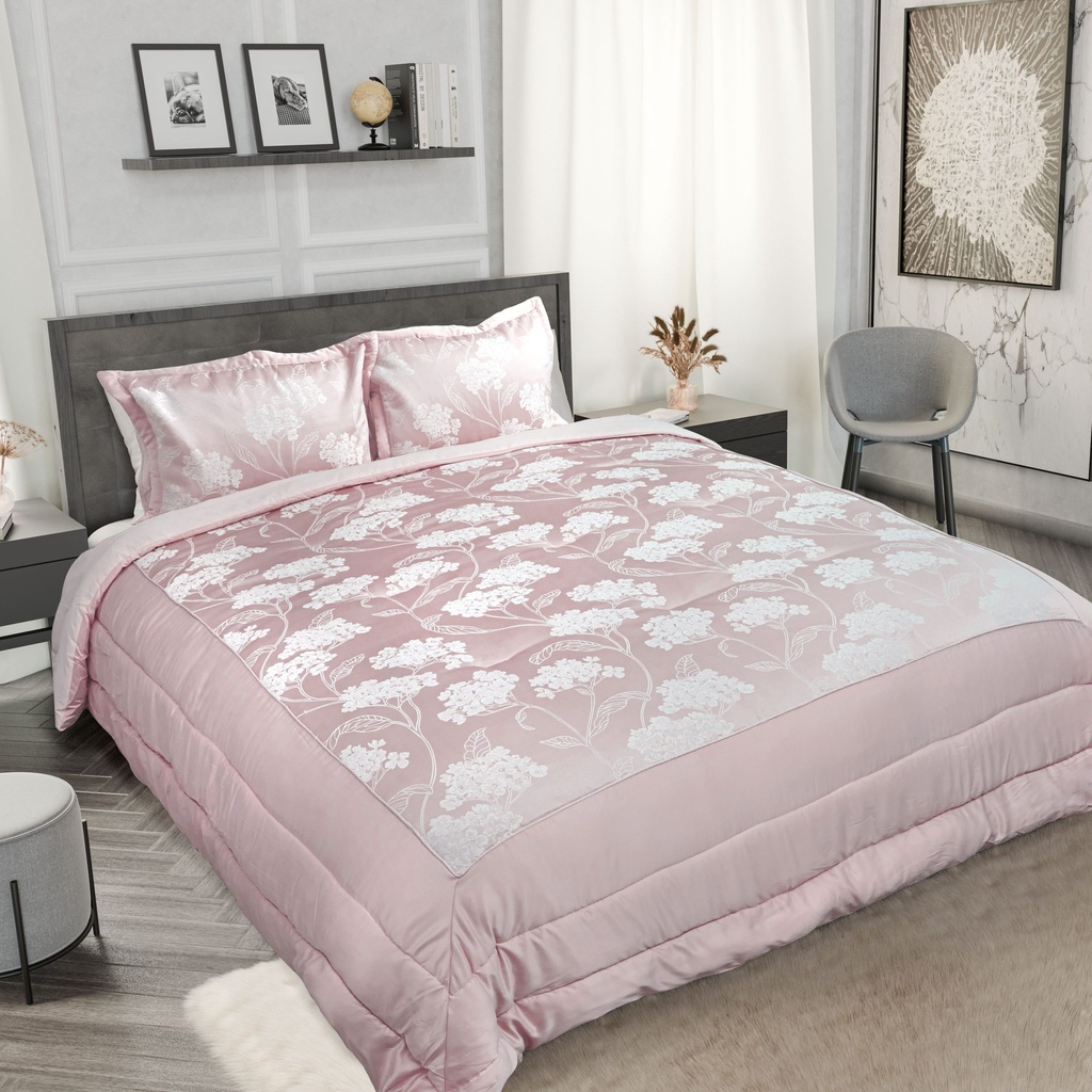 English Garden - Embellished Jacquard Quilted Bedspread Set in Blush Pink