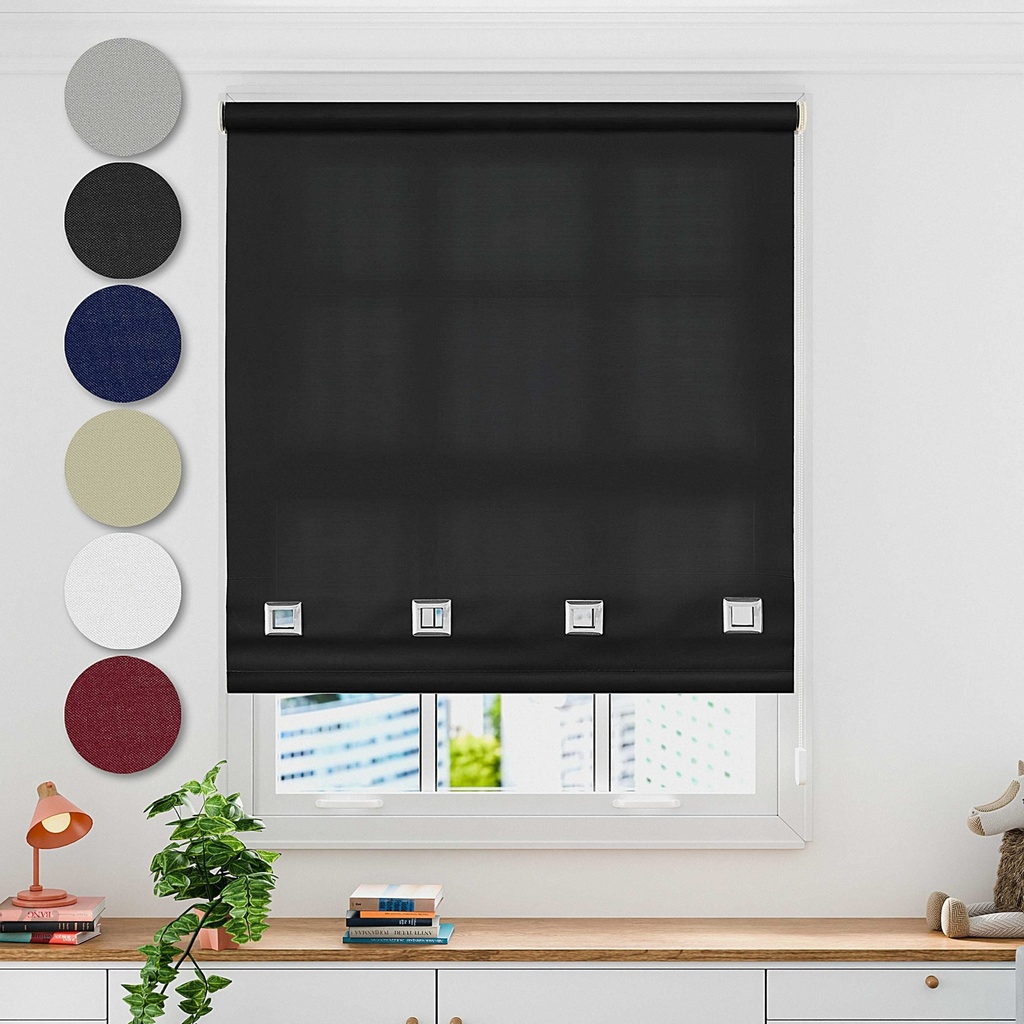 [EAUR1201BLK] Square Eyelet Roller Blind in Black (120 x 165cm)