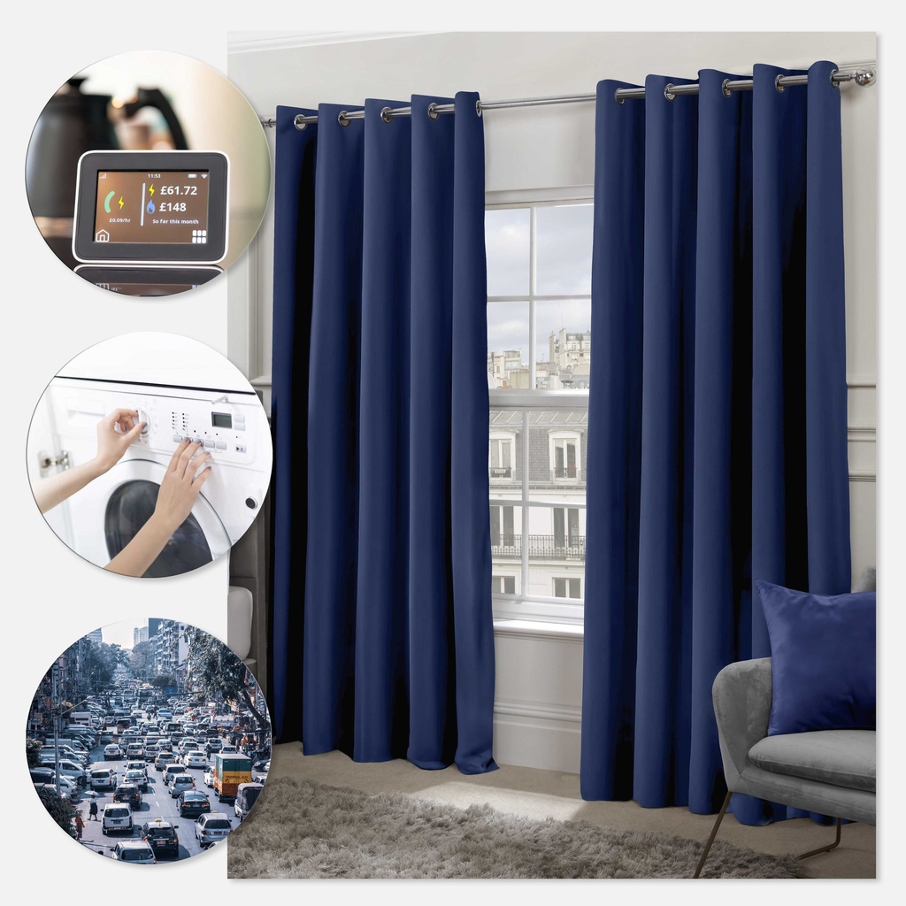 Essential Blackout Collection - Woven Thermal Blackout Eyelet Curtains in Navy