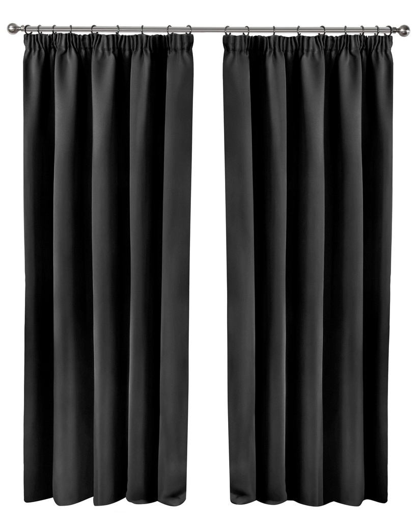 [CALI4654BLK] Essential Blackout Collection - Woven Blackout Pencil Pleat Curtains in Black (W 46 x Drop 54" (116 x 137cm))