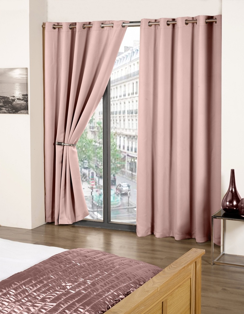 [ECALI9072BLS] Essential Blackout Collection - Woven Thermal Blackout Eyelet Curtains in Blush Pink (Width 90 x Drop 72" (228 x 183cm))
