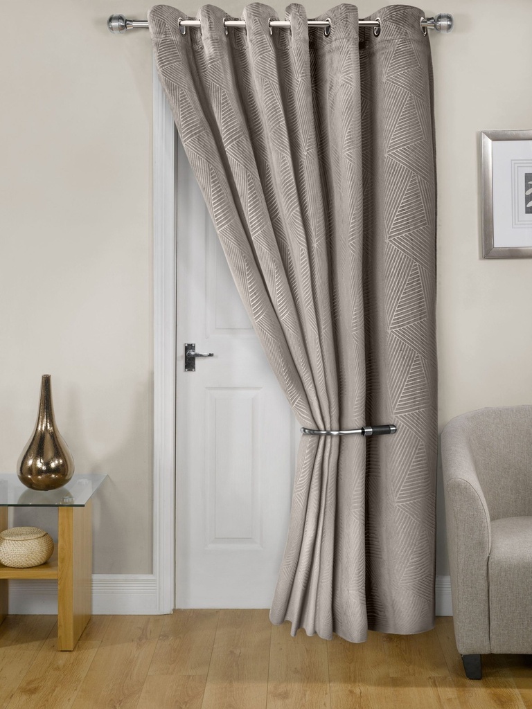 [MID4684STO] Deco- Embossed Velvet Woven Thermal Door Curtain in Stone (Width 46" x 84"Drop (137x213cm))