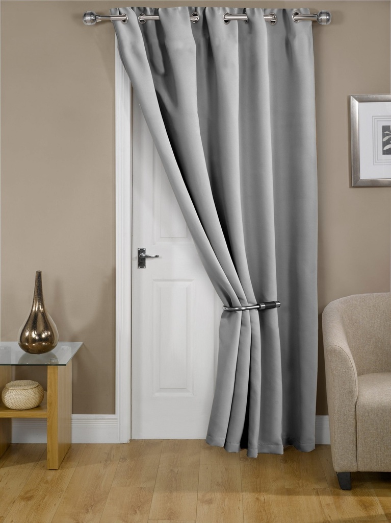 [ECALI4684SIL] Essential Blackout Collection - Woven Thermal Blackout Eyelet Door Curtain in Grey (Width 46" x 84"Drop (137x213cm))