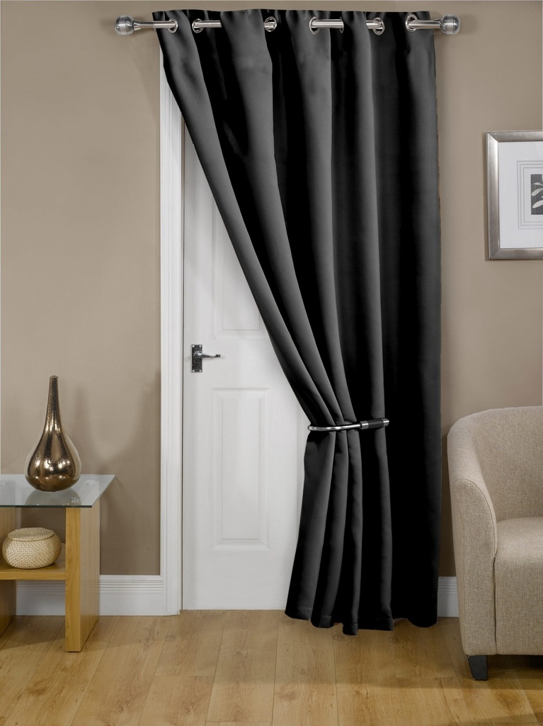 [ECALI4684BLK] Essential Blackout Collection - Woven Thermal Blackout Eyelet Door Curtain in Black (Width 46" x 84"Drop (137x213cm))