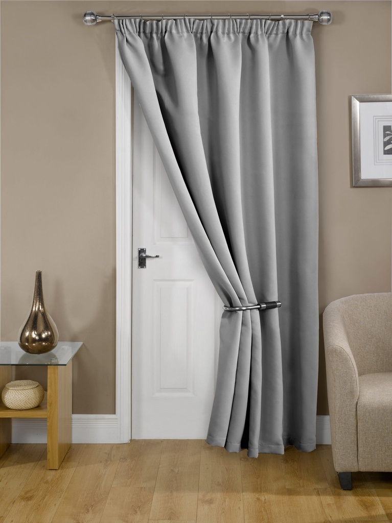 [CALI4684SIL] Essential Blackout Collection - Woven Thermal Blackout Pencil Pleat Door Curtain in Grey (Width 46" x 84"Drop (137x213cm))