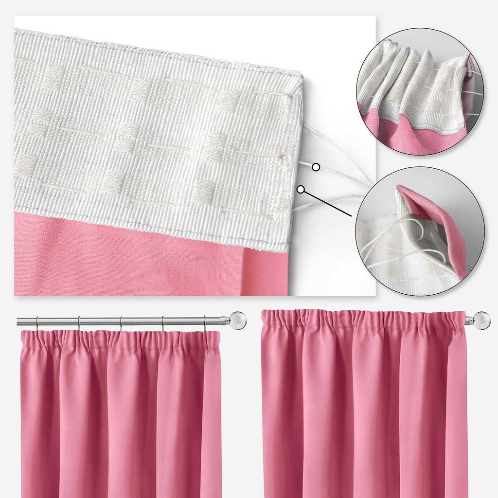 [CALI4654PNK] Essential Blackout Collection - Woven Blackout Pencil Pleat Curtains in Pink (W 46 x Drop 54" (116 x 137cm))