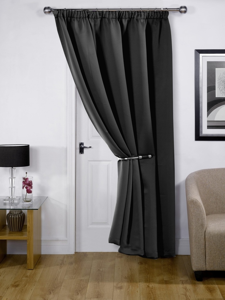 [CALI4684BLK] Essential Blackout Collection - Woven Thermal Blackout Pencil Pleat Door Curtain in Black (Width 46" x 84"Drop (137x213cm))