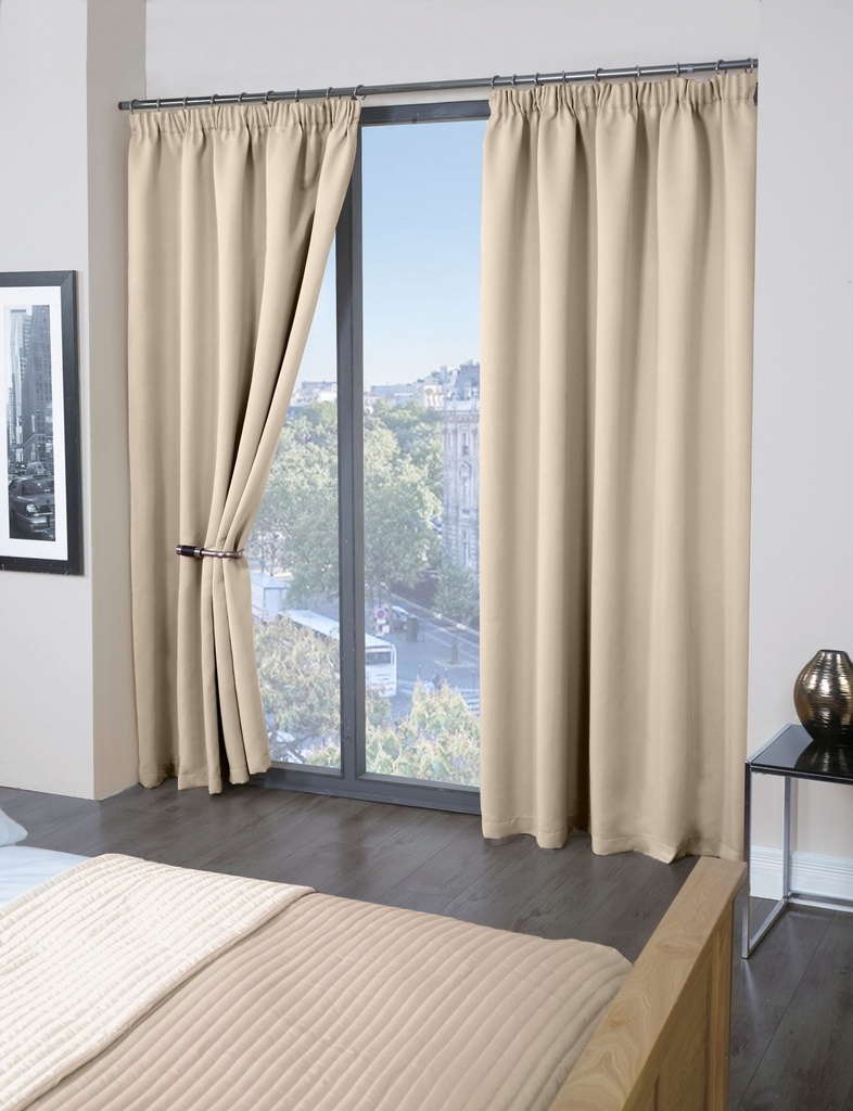 [CALI4654NAT] Essential Blackout Collection - Woven Thermal Blackout Pencil Pleat Curtains in Natural (Width 46 x Drop 54" (116 x 137cm))