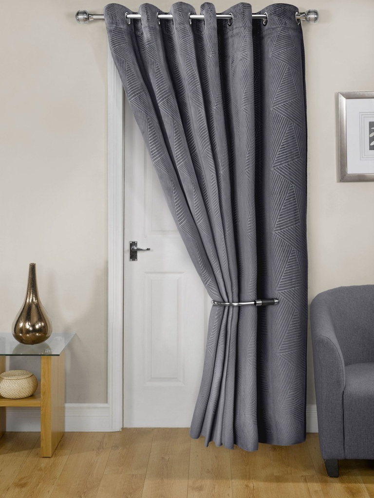 [MID4684CHA] Deco- Embossed Velvet Woven Thermal Door Curtain in Charcoal (Width 46" x 84"Drop (137x213cm))