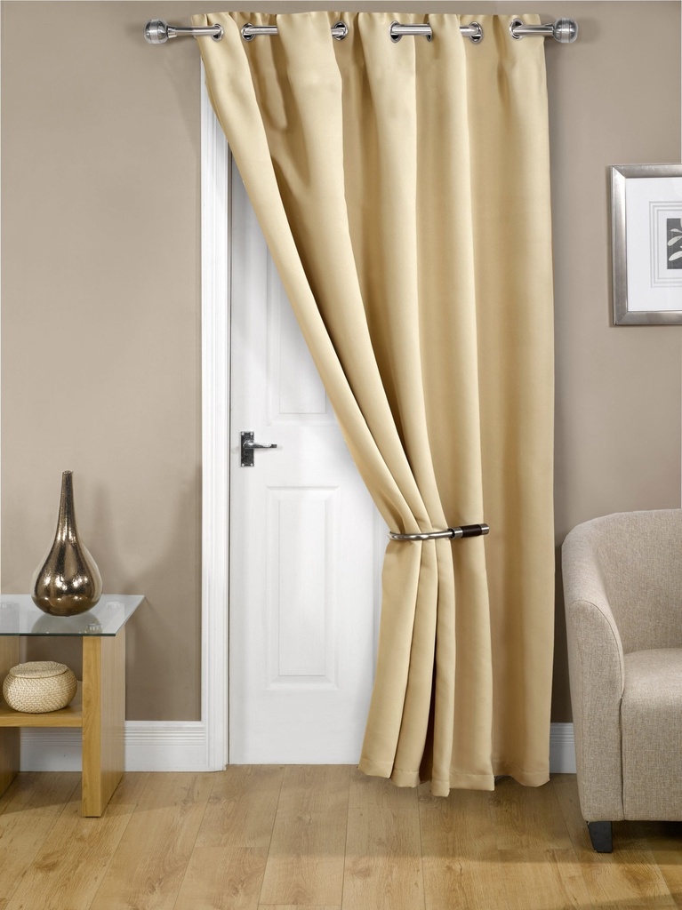 [ECALI4684BGE] Essential Blackout Collection - Woven Thermal Blackout Eyelet Door Curtain in Beige (Width 46" x 84"Drop (137x213cm))