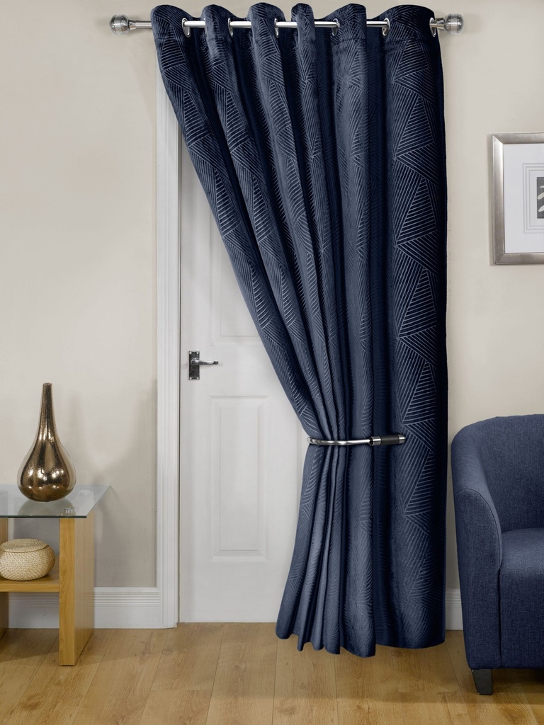[MID4684NVY] Deco- Embossed Velvet Woven Thermal Door Curtain in Navy (Width 46" x 84"Drop (137x213cm))