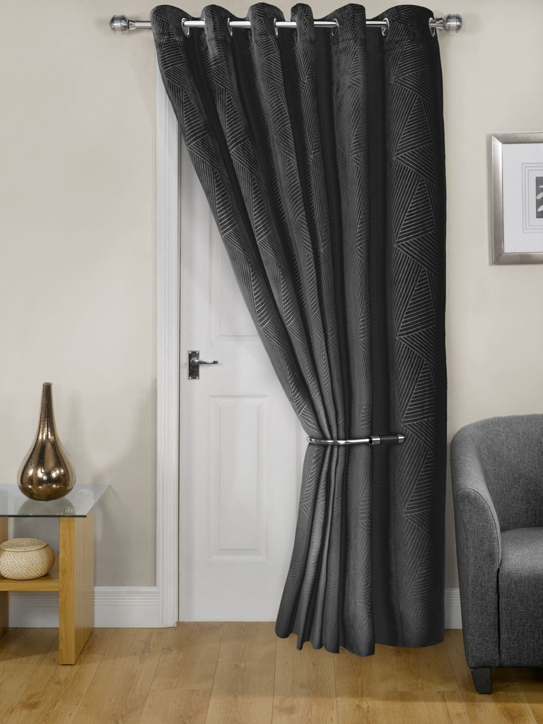 [MID4684BLK] Deco- Embossed Velvet Woven Thermal Door Curtain in Black (Width 46" x 84"Drop (137x213cm))