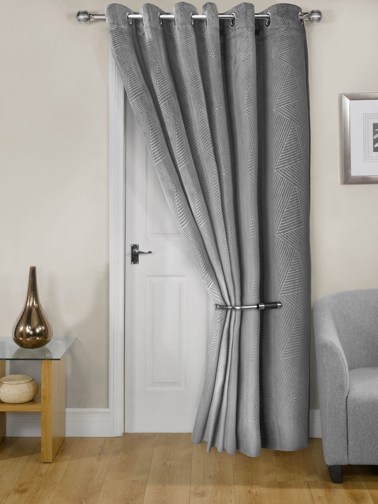 [MID4684SIL] Deco- Embossed Velvet Woven Thermal Door Curtain in Silver (Width 46" x 84"Drop (137x213cm))