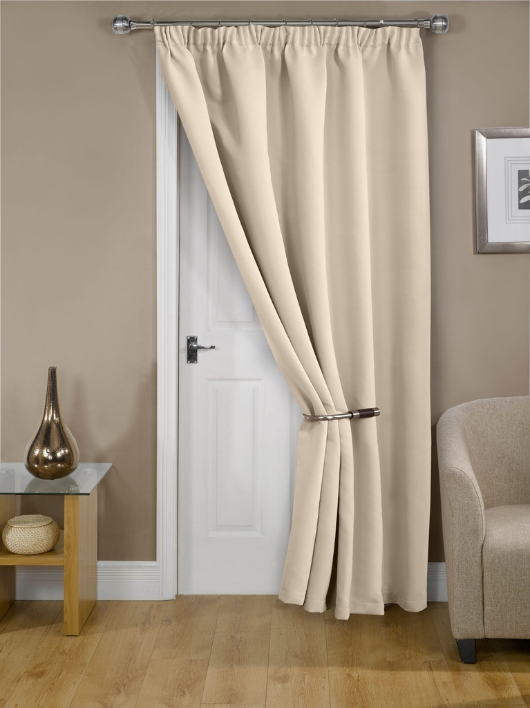 Essential Blackout Collection - Woven Thermal Blackout Pencil Pleat Door Curtain in Natural