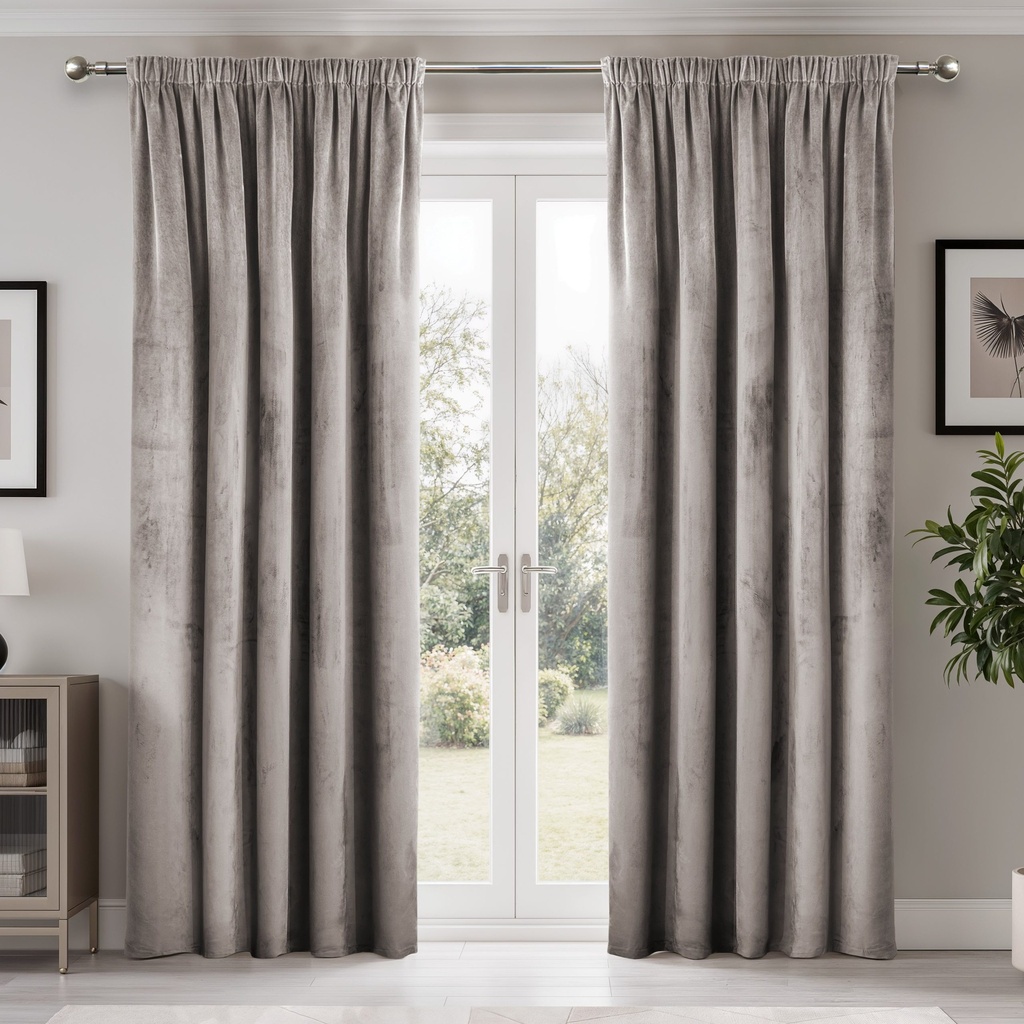 [DUSK4654STO] Verbena Collection - Velvet Blackout Pencil Pleat Curtains in Stone (W 46 x Drop 54" (116 x 137cm))