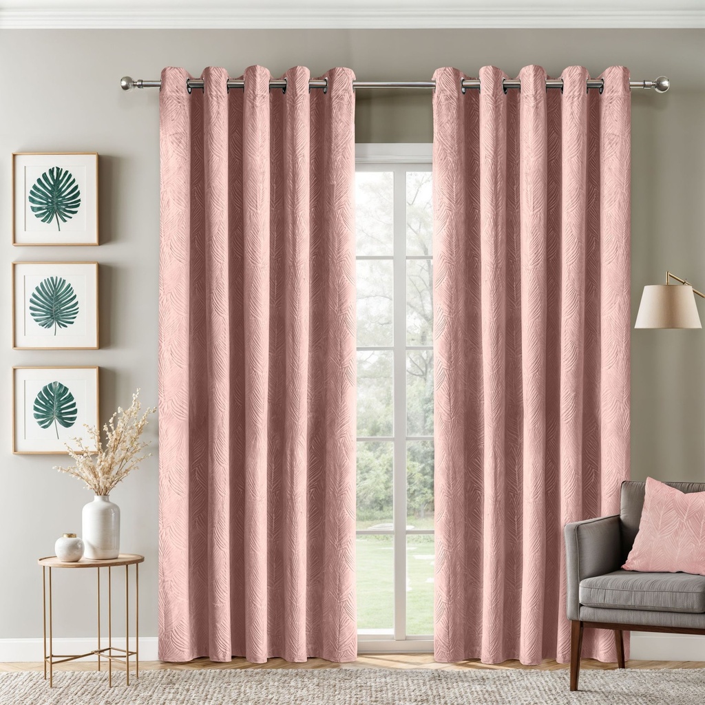 [TWIV4654BLS] Silva Collection - Embossed Velvet Woven Thermal Blackout Eyelet Curtains in Blush Pink (Width 46 x Drop 54" (116 x 137cm))