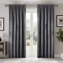 Verbena Collection - Velvet Blackout Pencil Pleat Curtains in Charcoal