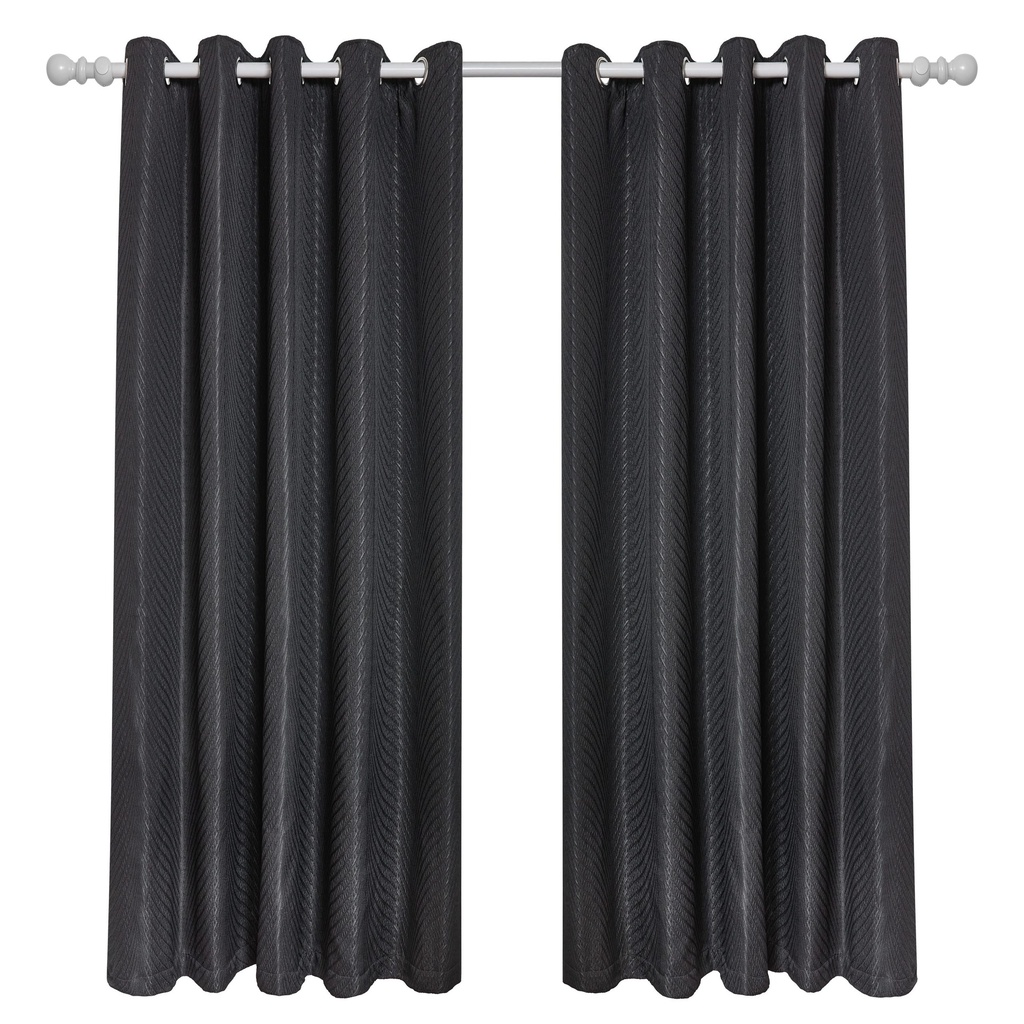 Wave Collection - Woven Jacquard Lined Eyelet Curtains in Black