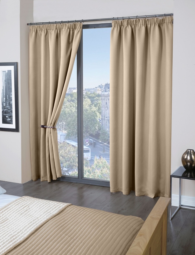 [CALI4654LAT] Essential Blackout Collection - Woven Thermal Blackout Pencil Pleat Curtains in Latte (Width 46 x Drop 54" (116 x 137cm))