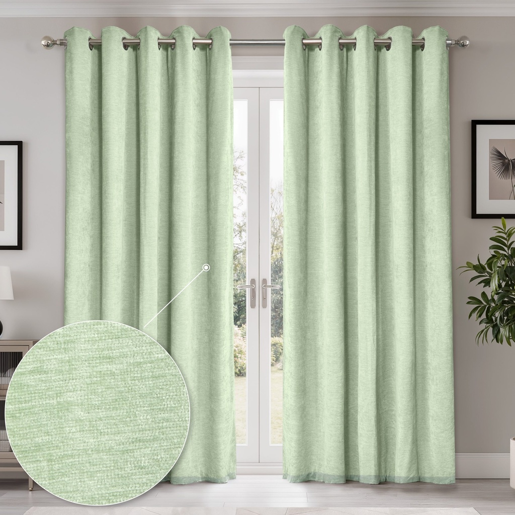 [CANT4654GRN] Foxglove Collection - Ultra Blackout & Thermal Chenille Eyelet Curtains in Sage Green (W 46 x Drop 54" (116 x 137cm))