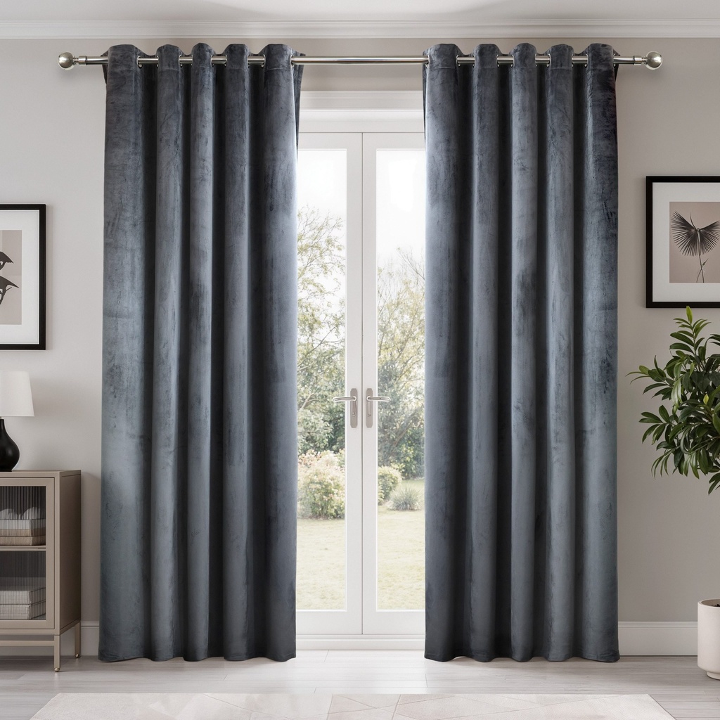 [EDUSK4654CHA] Verbena Collection - Velvet Blackout Eyelet Curtains in Charcoal (W 46 x Drop 54" (116 x 137cm))