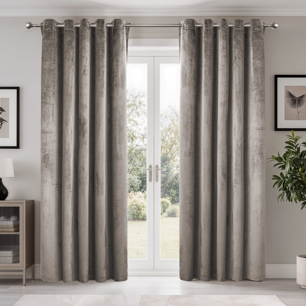 [EDUSK4654STO] Verbena Collection - Velvet Blackout Eyelet Curtains in Stone (W 46 x Drop 54" (116 x 137cm))