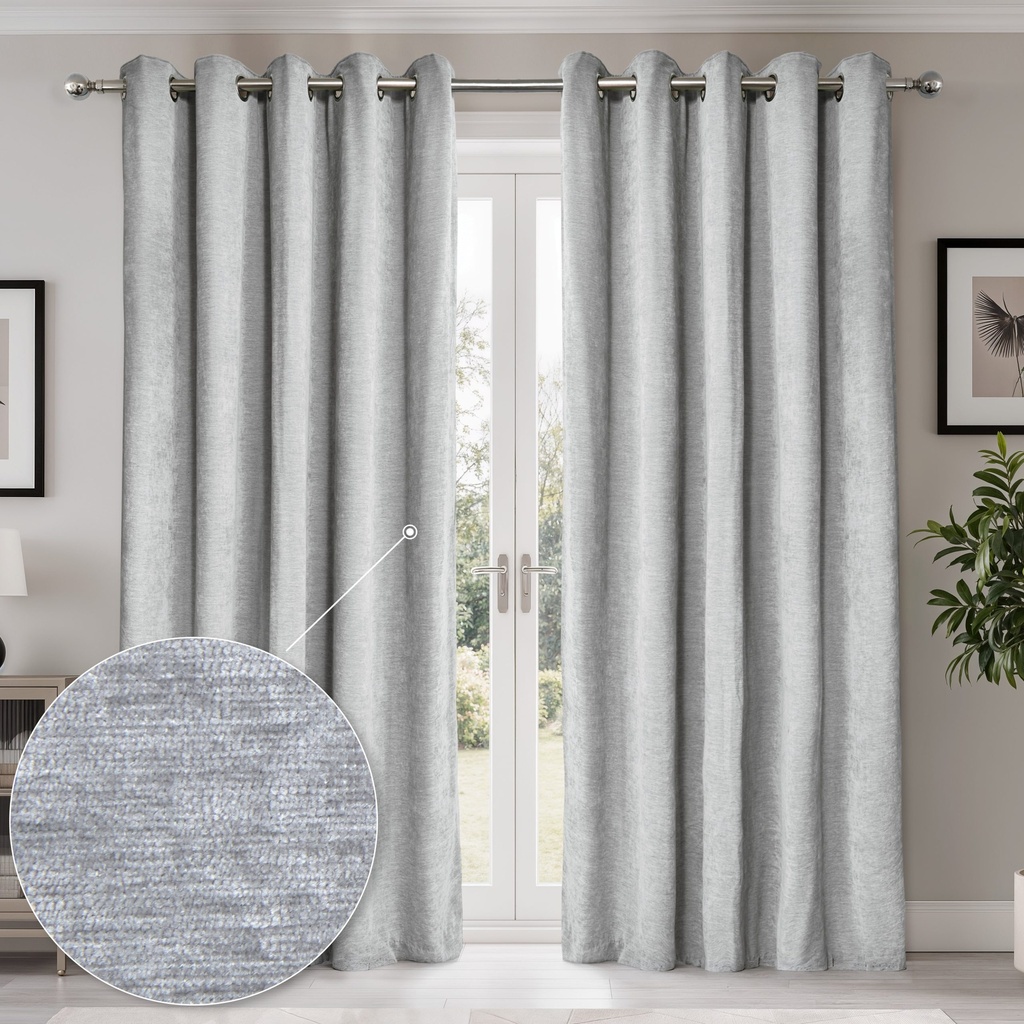 [CANT4654GRY] Foxglove Collection - Ultra Blackout & Thermal Chenille Eyelet Curtains in Grey (W 46 x Drop 54" (116 x 137cm))