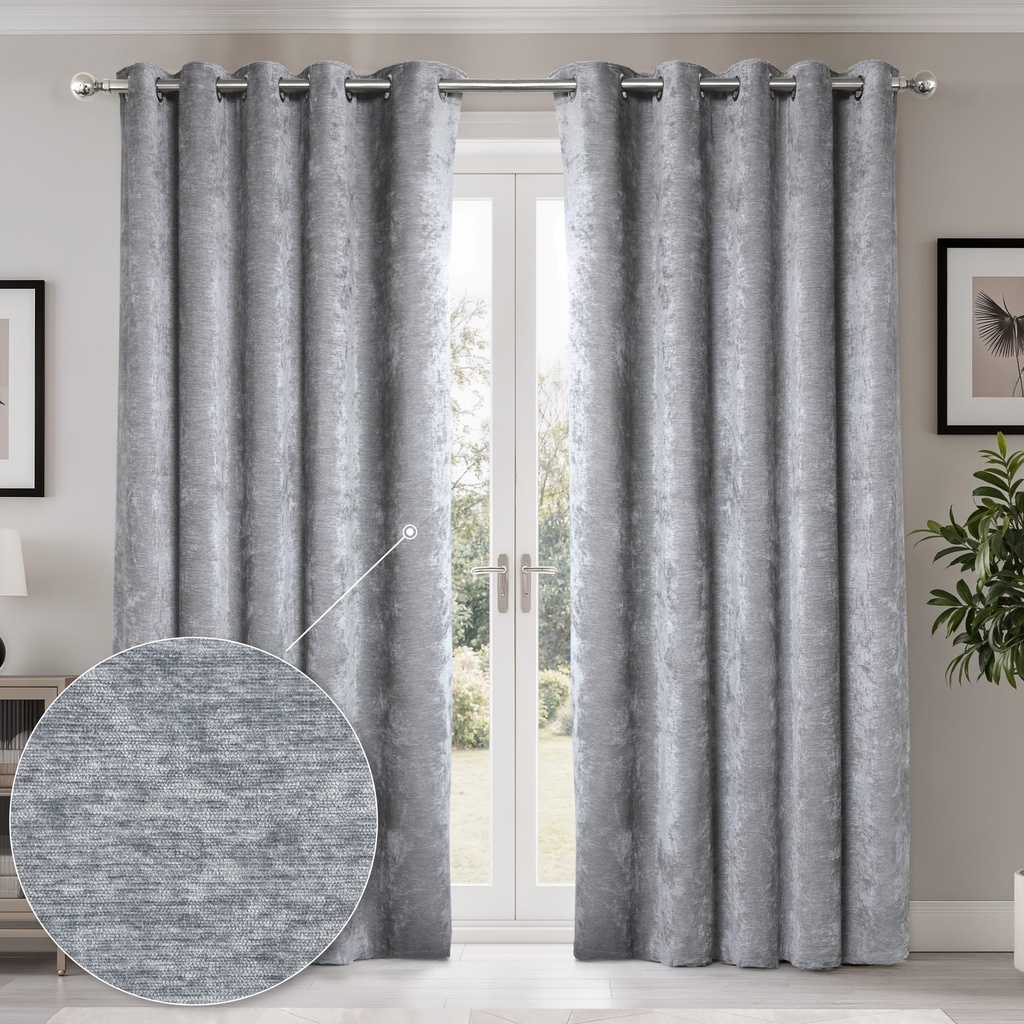 [CANT4654CHA] Foxglove Collection - Ultra Blackout & Thermal Chenille Eyelet Curtains in Charcoal (W 46 x Drop 54" (116 x 137cm))