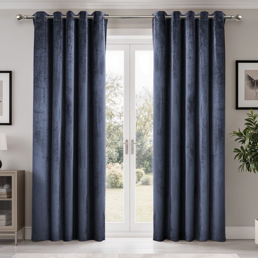 [EDUSK4654NVY] Verbena Collection - Velvet Blackout Eyelet Curtains in Dark Navy (W 46 x Drop 54" (116 x 137cm))