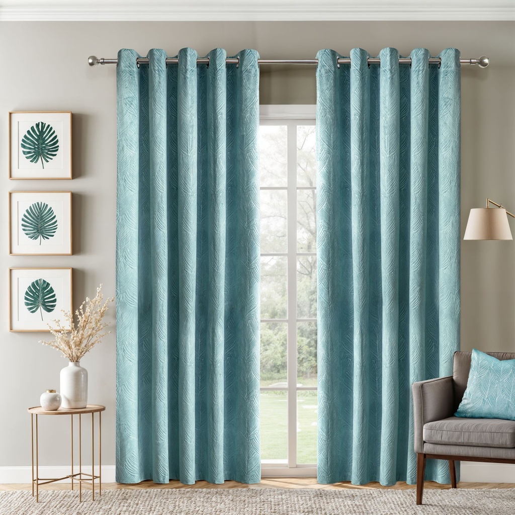 [TWIV4654DUC] Silva Collection - Embossed Velvet Woven Thermal Blackout Eyelet Curtains in Duck Egg (Width 46 x Drop 54" (116 x 137cm))