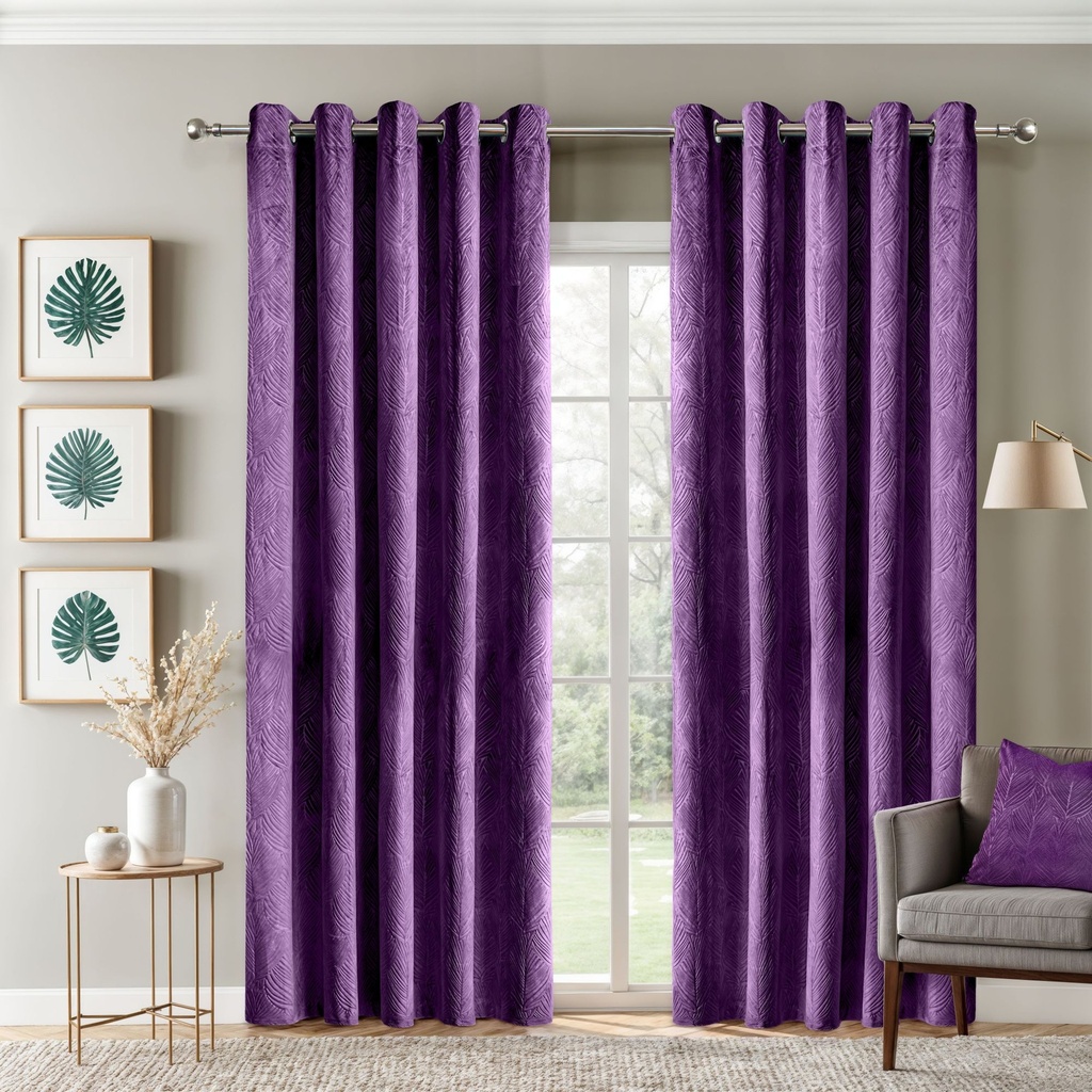 [TWIV4654AME] Silva Collection - Embossed Velvet Woven Thermal Blackout Eyelet Curtains in Amathyst (Width 46 x Drop 54" (116 x 137cm))