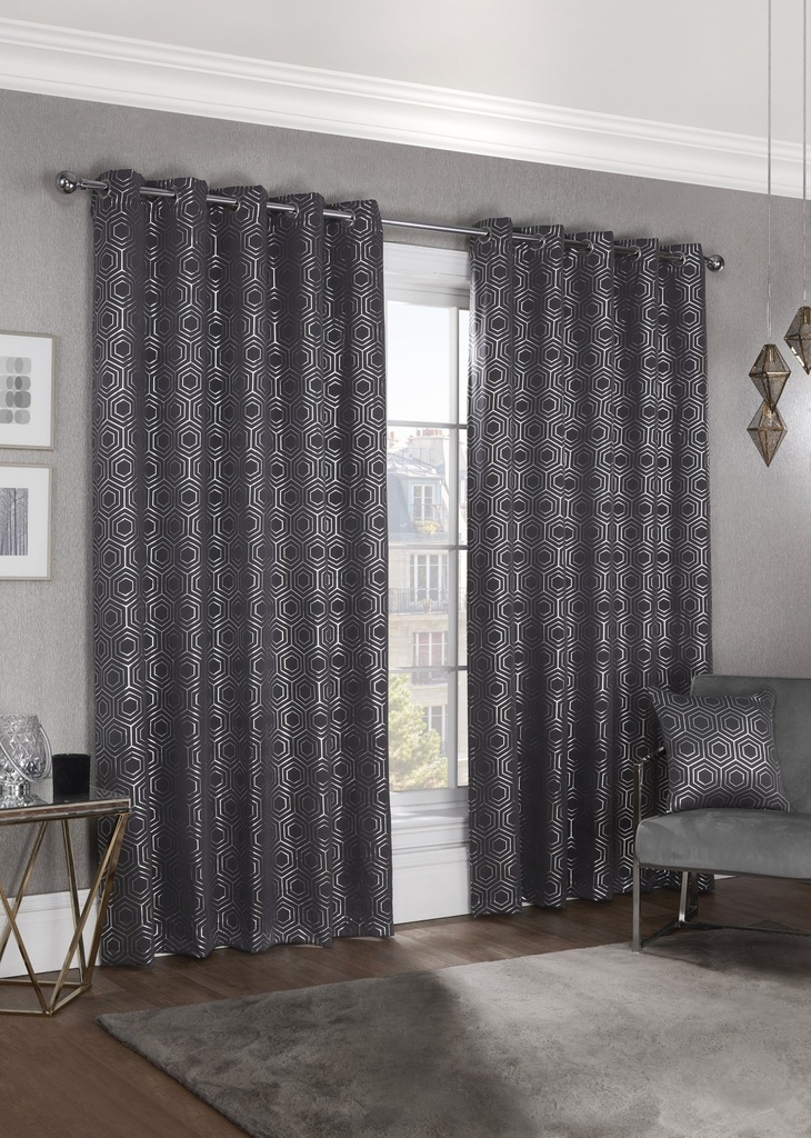 [HTF9072CHA] Element Collection - Woven Thermal Blackout Eyelet Curtains in Charcoal (Width 90 x Drop 72" (228 x 183cm))