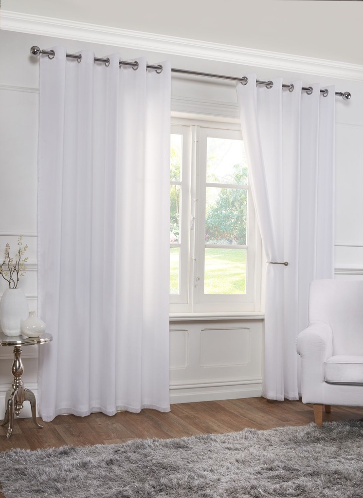 [AALI4654WHT] Rhodes - Lined Pencil Pleat Voile Curtain Pair in White (Width 46 x Drop 54" (116 x 137cm);Colour:White)