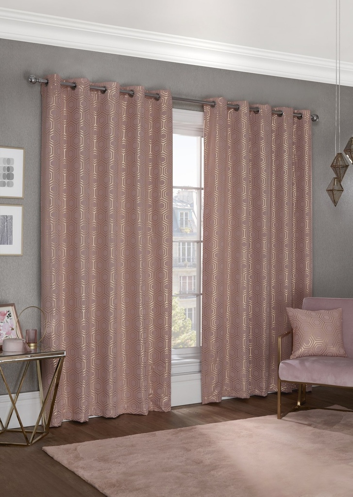 Element Collection - Woven Thermal Blackout Eyelet Curtains in Blush Pink