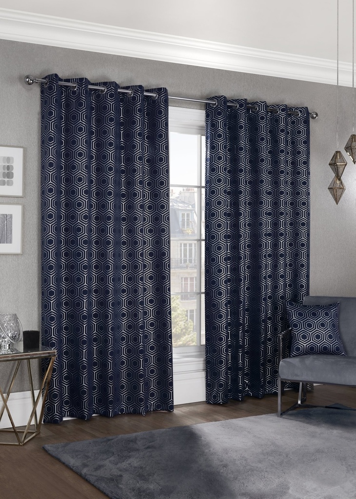 [HTF9072NVY] Element Collection - Woven Thermal Blackout Eyelet Curtains in Navy (Width 90 x Drop 72" (228 x 183cm))