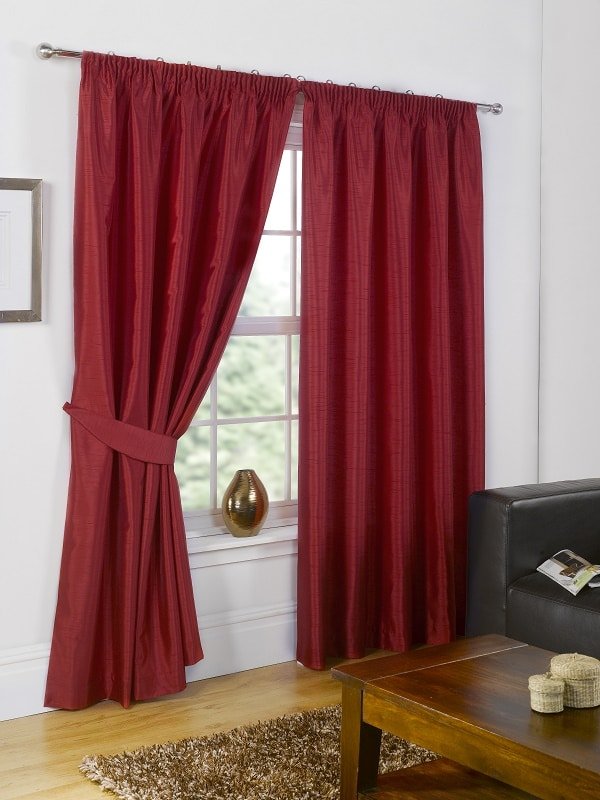 [FS4654RED] Faux Silk Collection - Luminous Lined Pencil Pleat Curtains in Red (W 46 x Drop 54" (116 x 137cm))