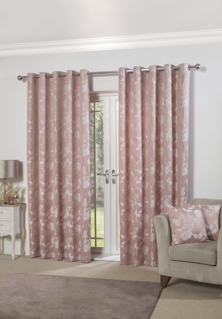 [BMW9072BLUS] Meadows Collection - Lined Eyelet Jacquard Curtains in Blush Pink (Width 90 x Drop 72" (228 x 183cm))