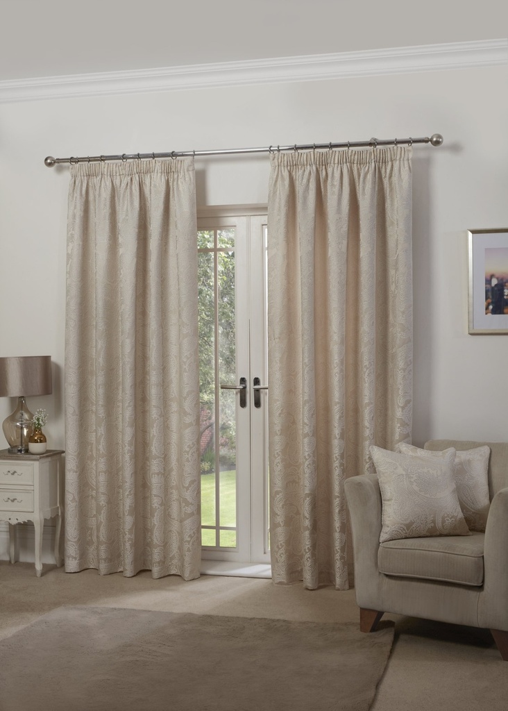 [DCE9072CRM] Cavendish Collection - Lined Pencil Pleat Jacquard Curtains in Cream (Width 90 x Drop 72" (228 x 183cm))