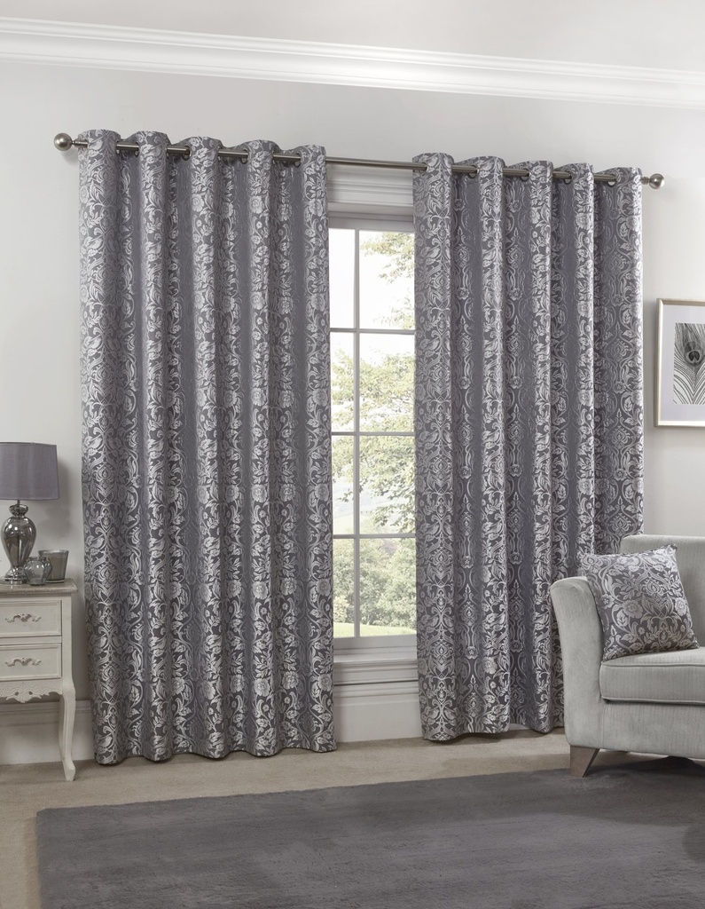 [EDN9072SIL] Harrow - Lined Eyelet Jacquard Curtains in Silver (Width 90 x Drop 72" (228 x 183cm))
