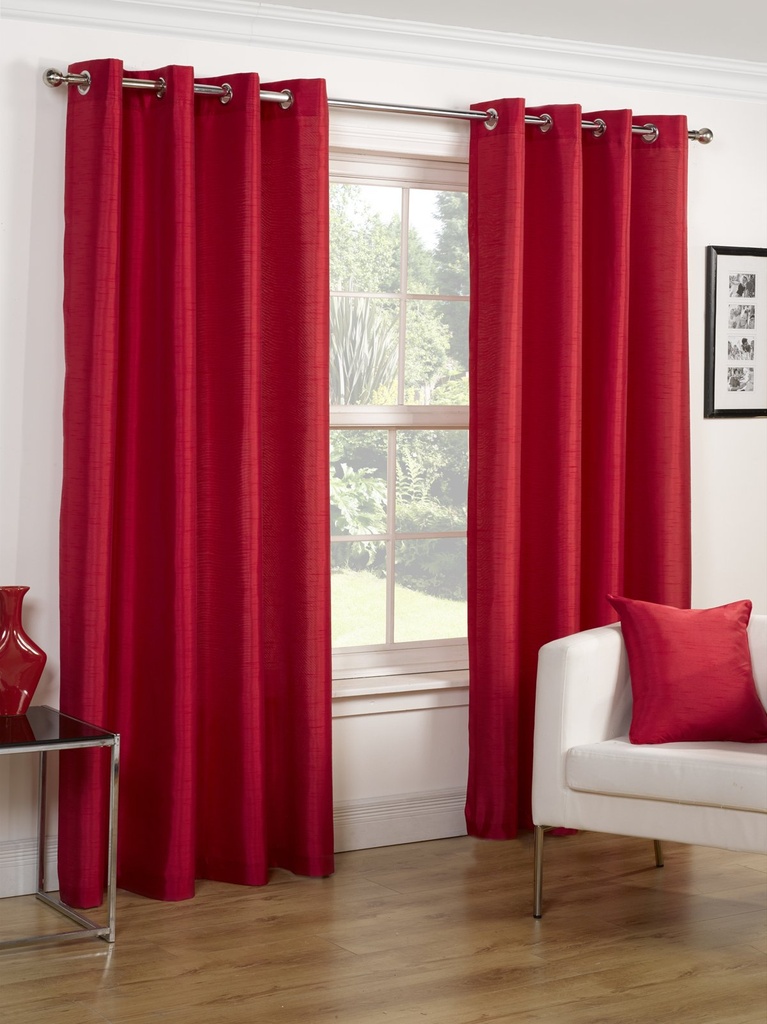 [EFS6672RED] Faux Silk Collection - Luminous Lined Eyelet Curtains in Red (W 66 x Drop 72" (168 x 183cm))